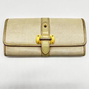 Louis Vuitton Cream Leather w/Gold Metal Red Trim/Yellow Stitching Suhali Wallet